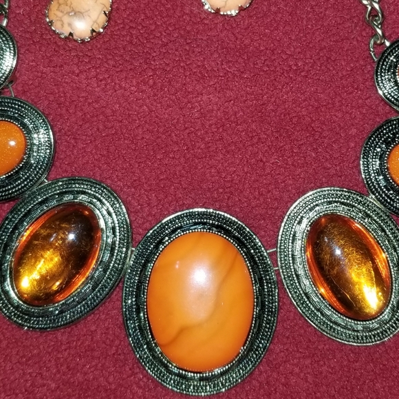 Orange Stone Statement Necklace & 4 Earring Sets - Picture 2 of 6